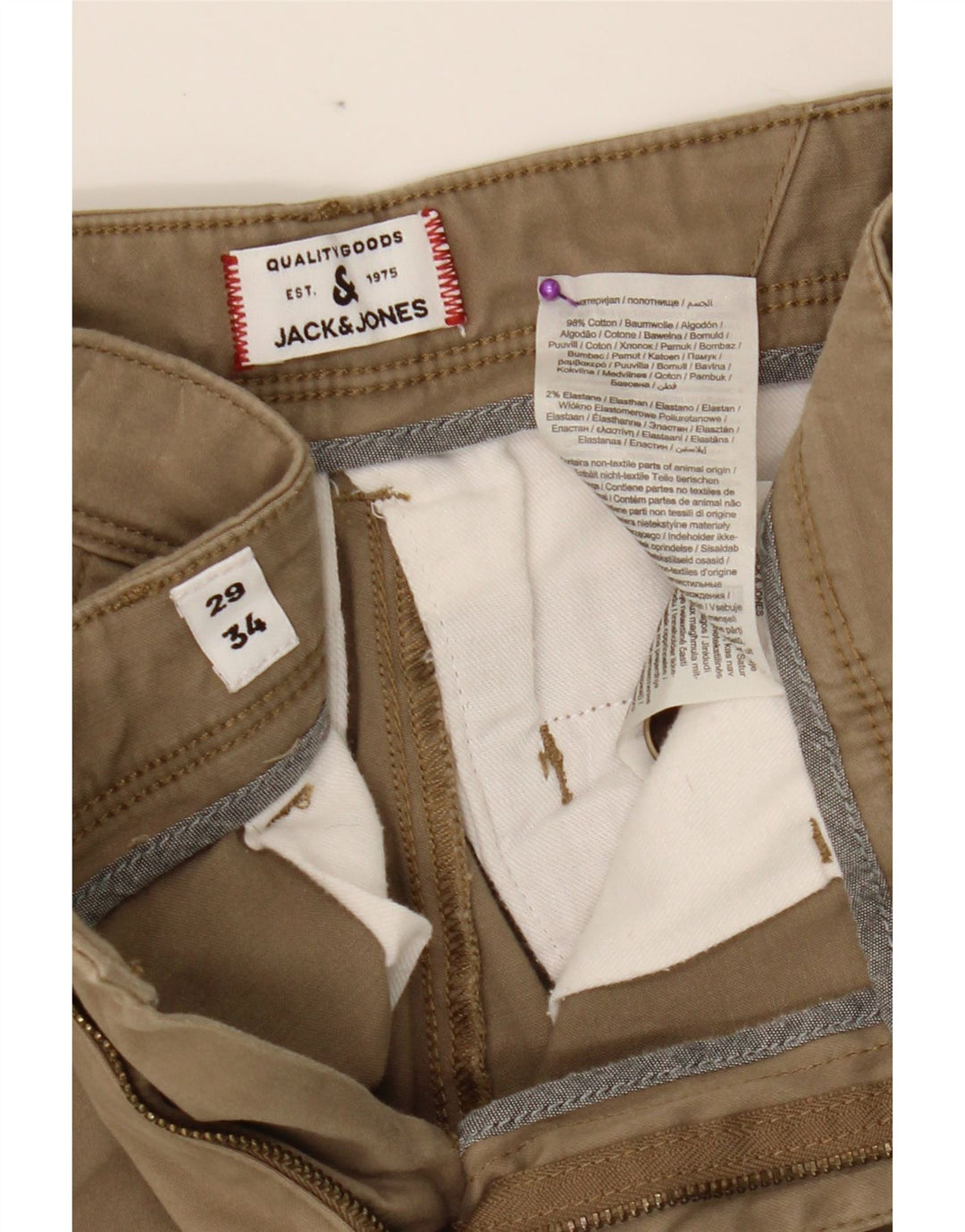 JACK & JONES Mens Slim Chino Trousers W29 L34 Brown Cotton Vintage Jack & Jones and Second-Hand Jack & Jones from Messina Hembry 