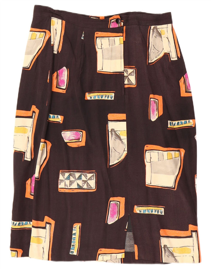 Vintage Womens Straight Skirt W30 Medium Brown Geometric
