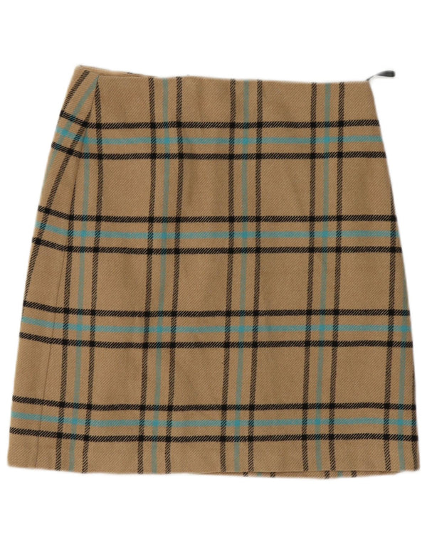 Marks & Spencer Womens A-Line Skirt UK 12 Medium W32  Beige Plaid Acrylic
