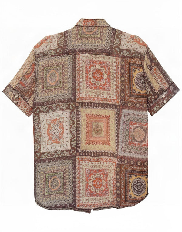 Vintage kortærmet herreskjorte str. 42 Stor flerfarvet patchwork