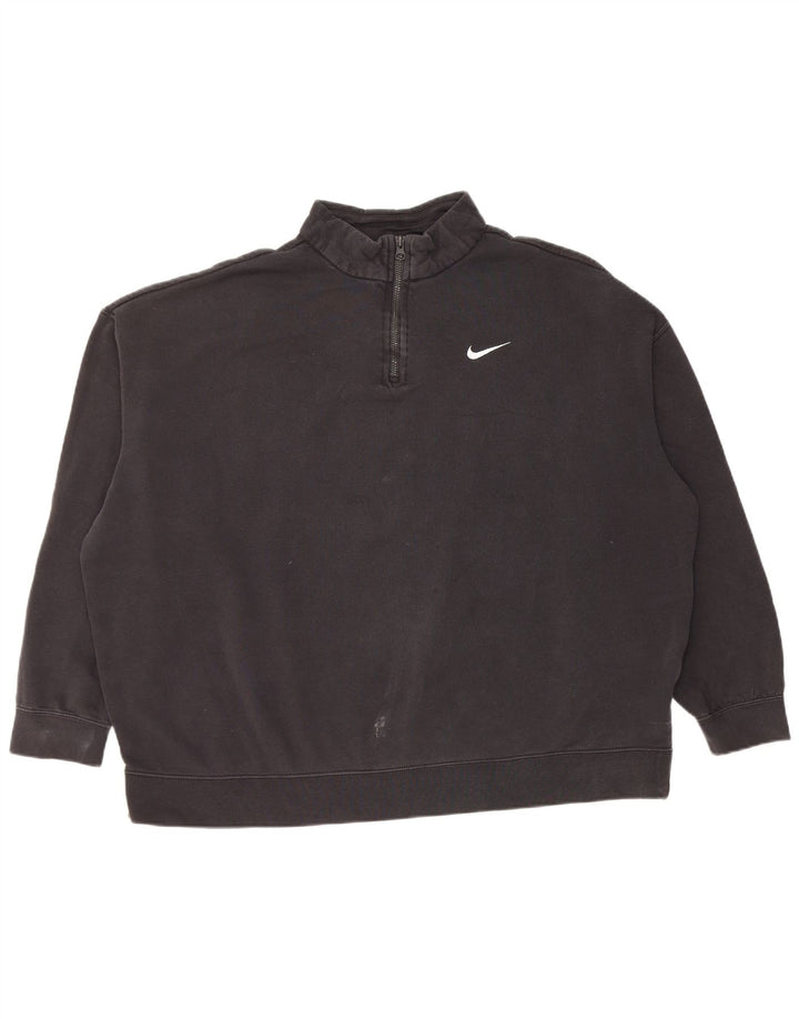 Nike Womens 1/4 Zip Oversized Sweatshirt Jumper UK 16 Large Black Cotton