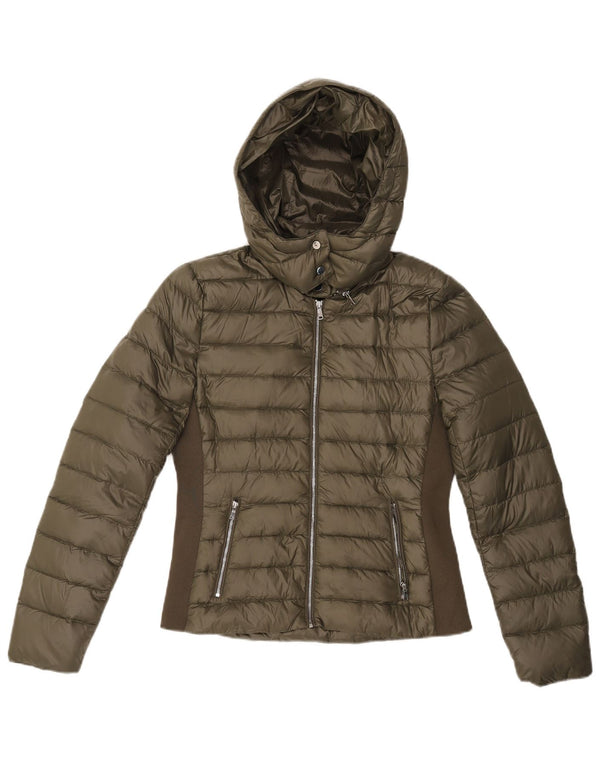 Zara Mujer Chaqueta Acolchada Con Capucha UK 42 Medium Caqui Colorblock