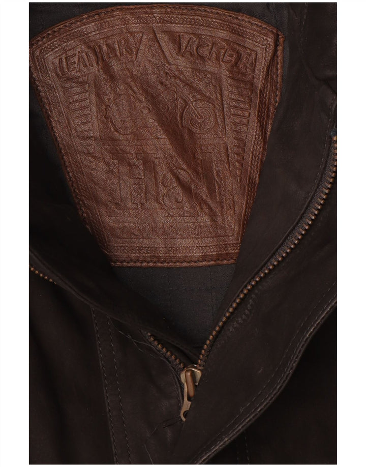 Vintage Mens Leather Coat UK 40 Large Black Leather