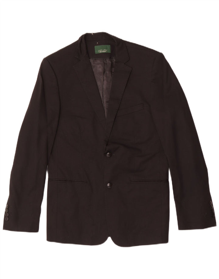 Zara Mens 2 Button Blazer Jacket EU 48 Medium Black Cotton