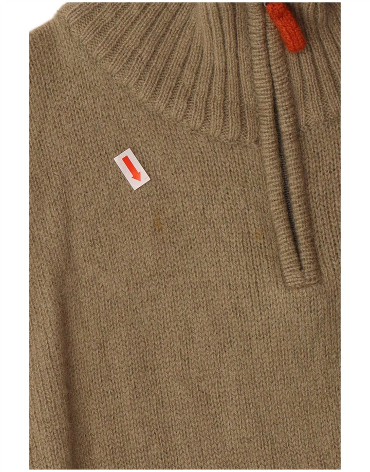 Kappa Womens Zip Neck Jumper Sweater Medium Beige Striped Wool Classic