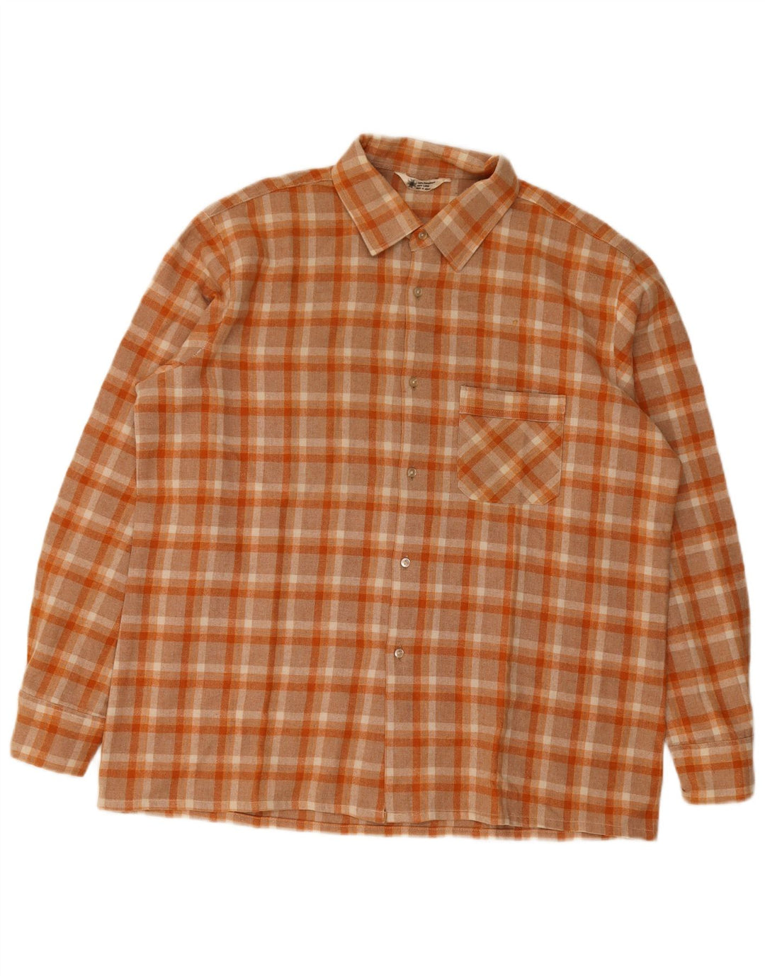 Vintage flannelskjorte til mænd, stor orange plaid polyester