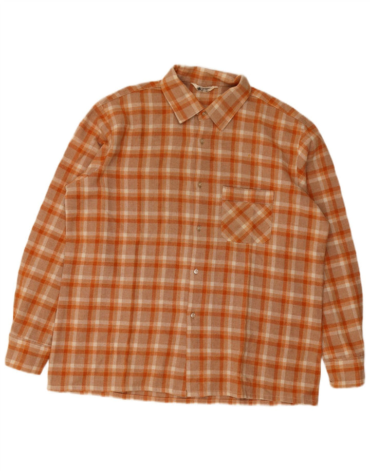 Vintage flannelskjorte til mænd, stor orange plaid polyester