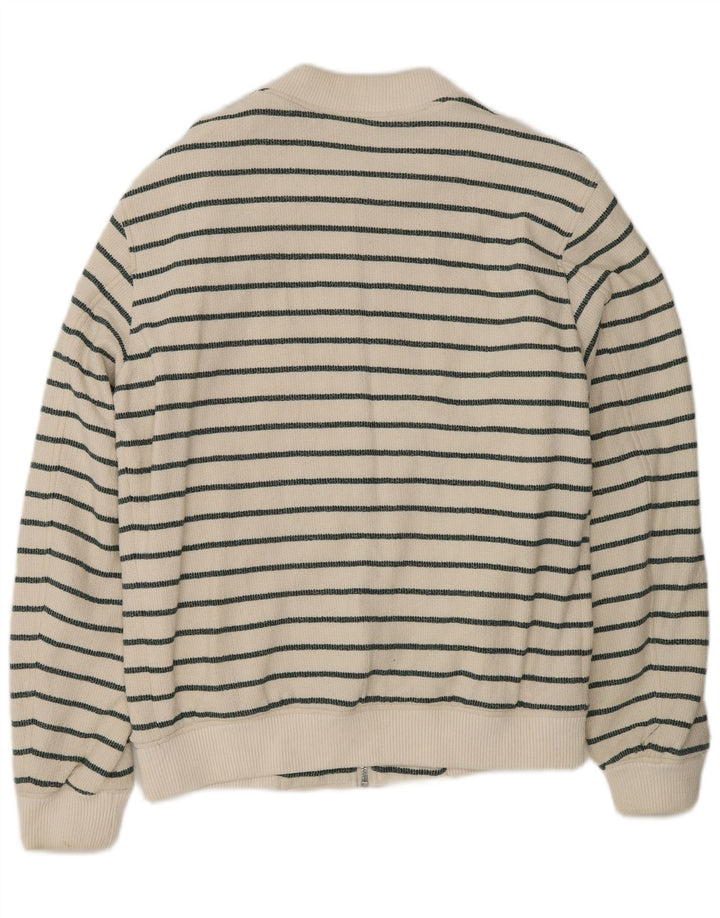 Zara Herre cardigan sweater Medium hvid stribet bomuld