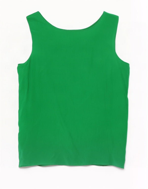 Vintage Womens Sleeveless Blouse Top UK 16 Large Green Silk
