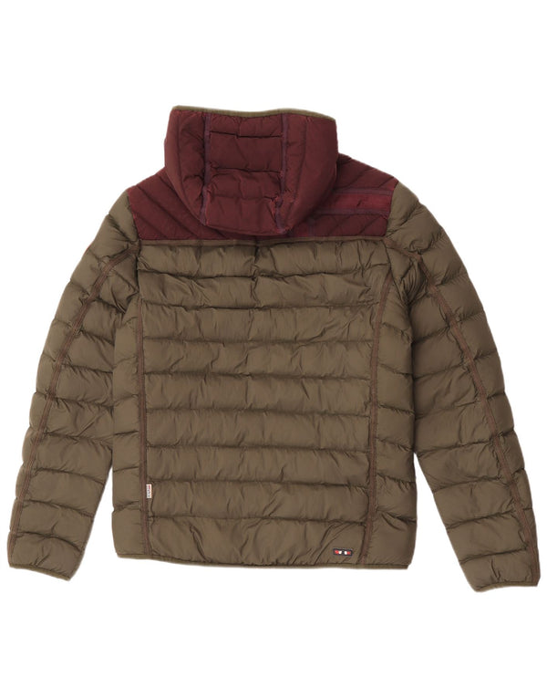 Napapijri Mens Hooded Padded Jacket UK 38 Medium Khaki Colourblock