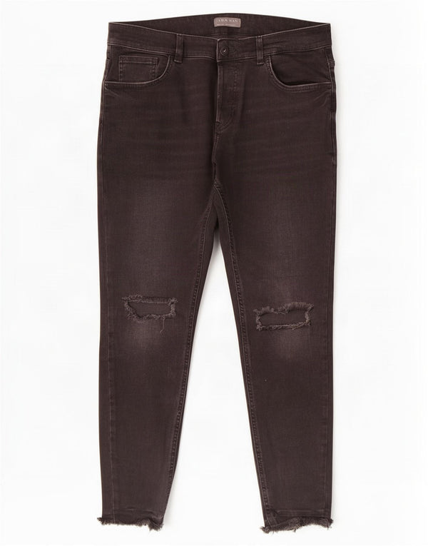 Jeans skinny effetto invecchiato da uomo Zara EU 44 Large W34 L28 cotone nero