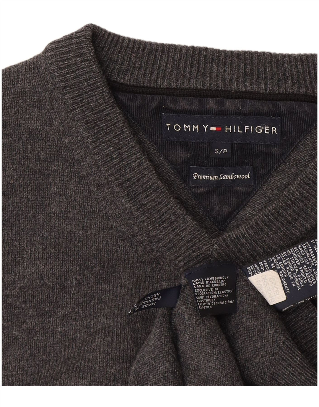 Tommy Hilfiger Mens V-Neck Jumper Sweater Small Grey Lambswool