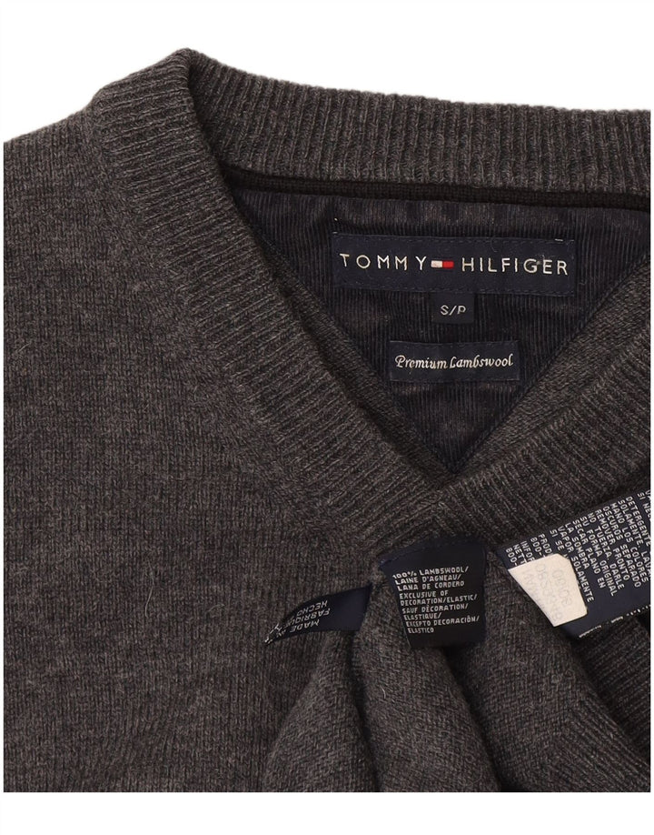 Tommy Hilfiger Mens V-Neck Jumper Sweater Small Grey Lambswool