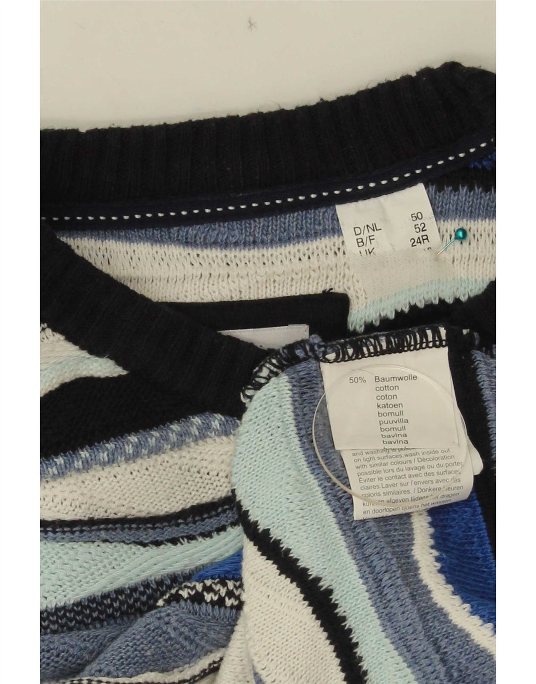 Roger Kent Mens Crew Neck Jumper Sweater EU 52 Large Blue Colourblock