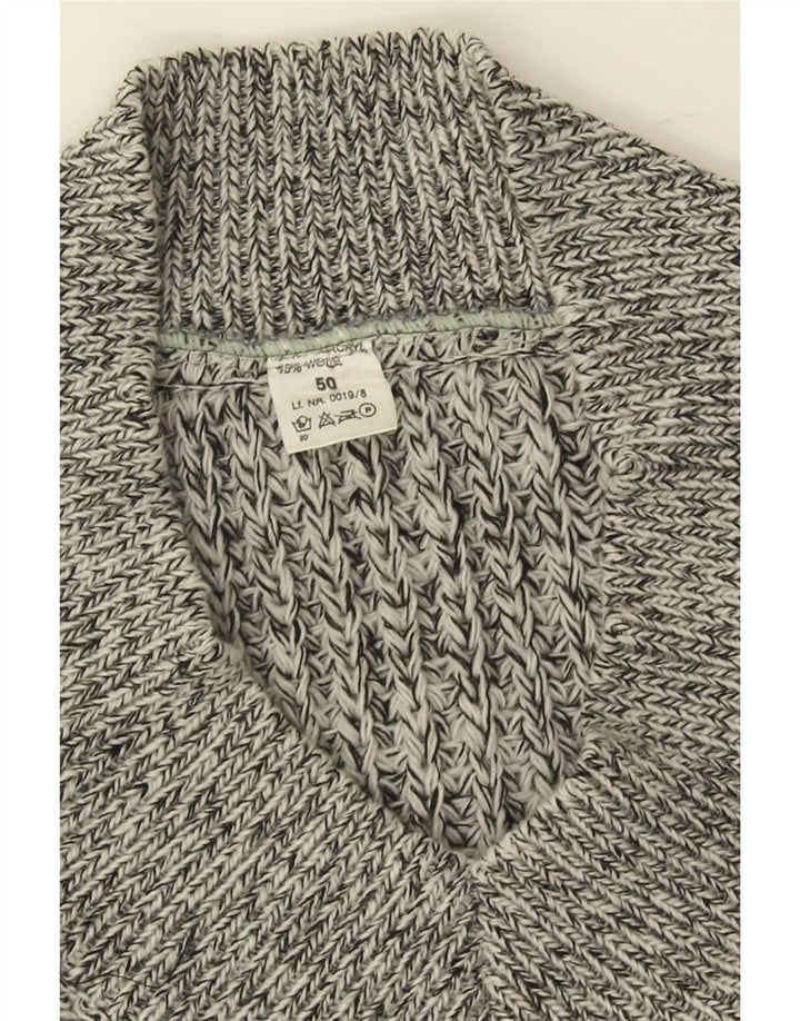 Vintage Mens V-Neck Jumper Sweater IT 50 Medium Grey Flecked