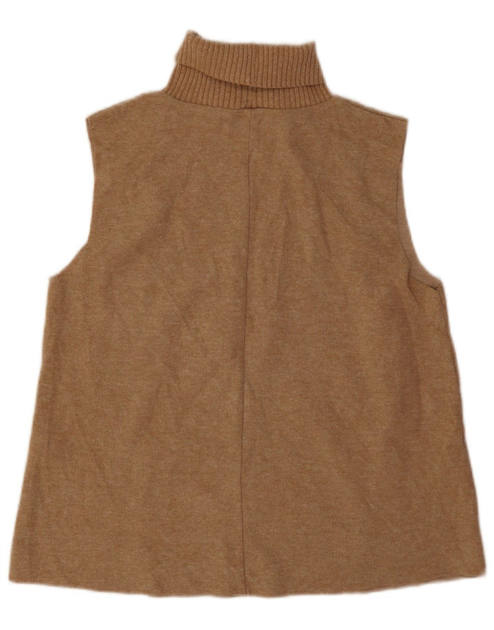 Zara Womens Roll Neck Vest Tank Top UK 14 Medium Beige Polyester
