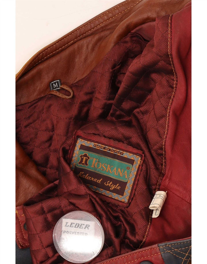 Toskana Mens Leather Jacket UK 38 Medium Red Colourblock Leather