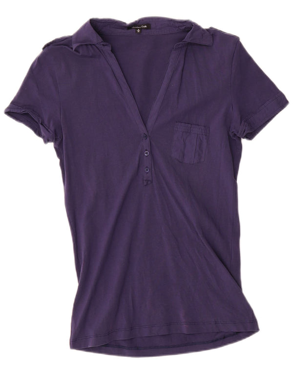 Massimo Dutti Womens Polo Shirt UK 10 Small Navy Blue Cotton