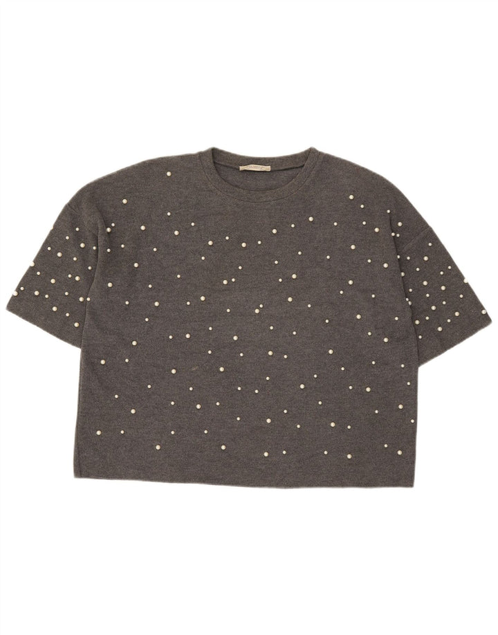 Zara Womens Trafaluc Oversized T-Shirt Top UK 10 Small Grey