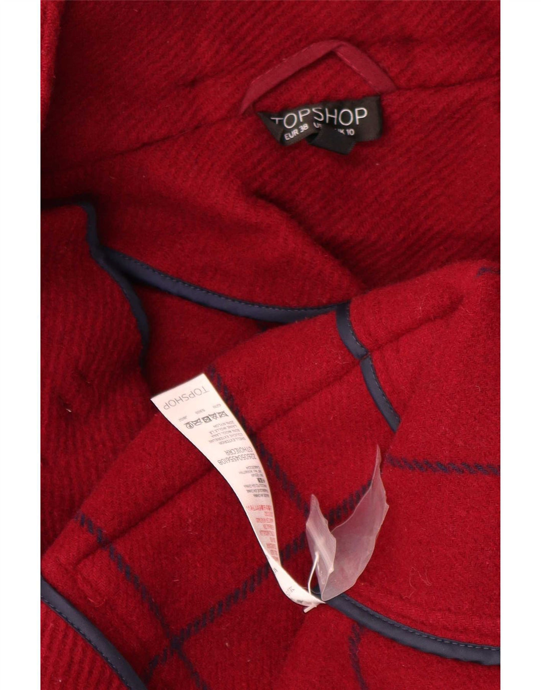 Topshop Dame Hætte Oversized Duffel Coat UK 10 Lille Rød Uld