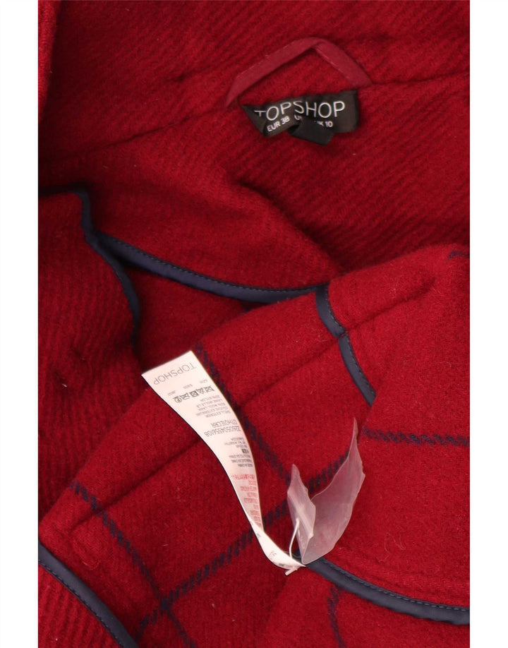 Topshop Dame Hætte Oversized Duffel Coat UK 10 Lille Rød Uld