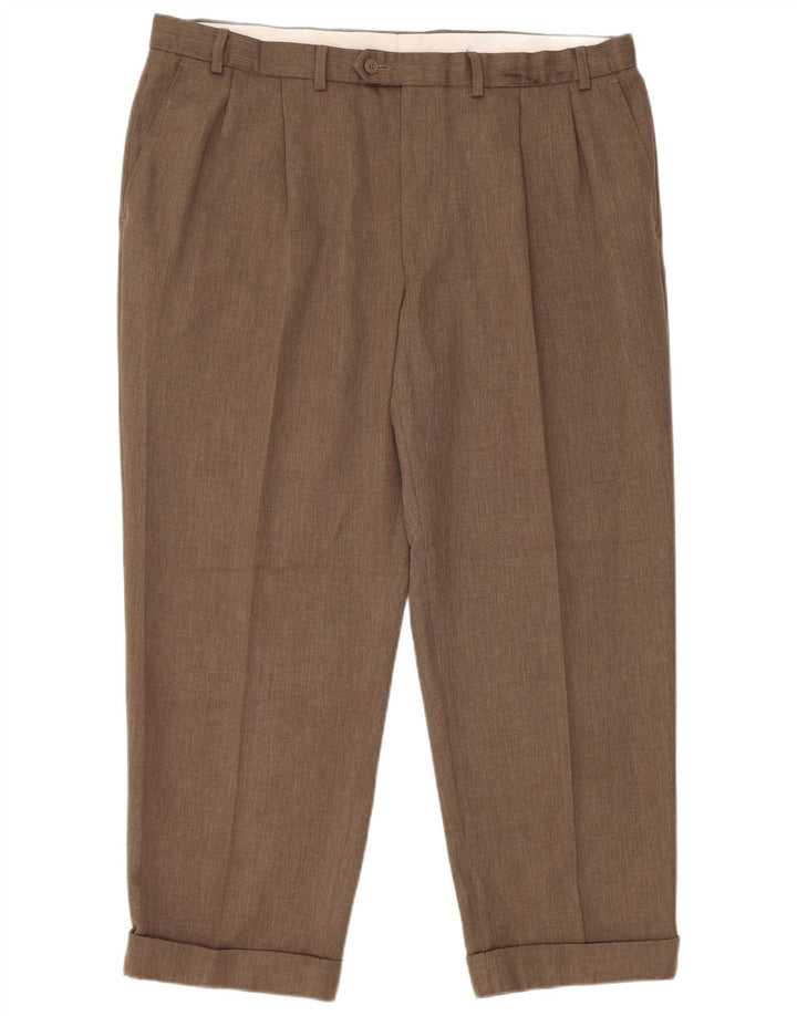 Marks & Spencer Mens Tapered Pegged Suit Trousers W40 L29 Brown Polyester