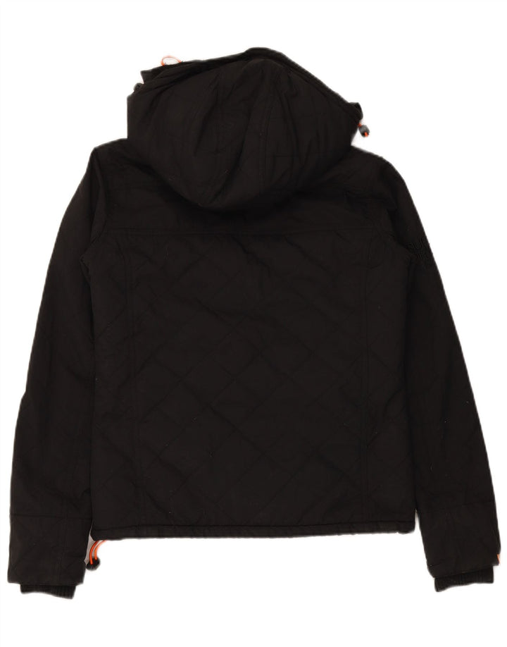 SUPERDRY Womens Windcheater Hooded Windbreaker Jacket UK 10 Small Black