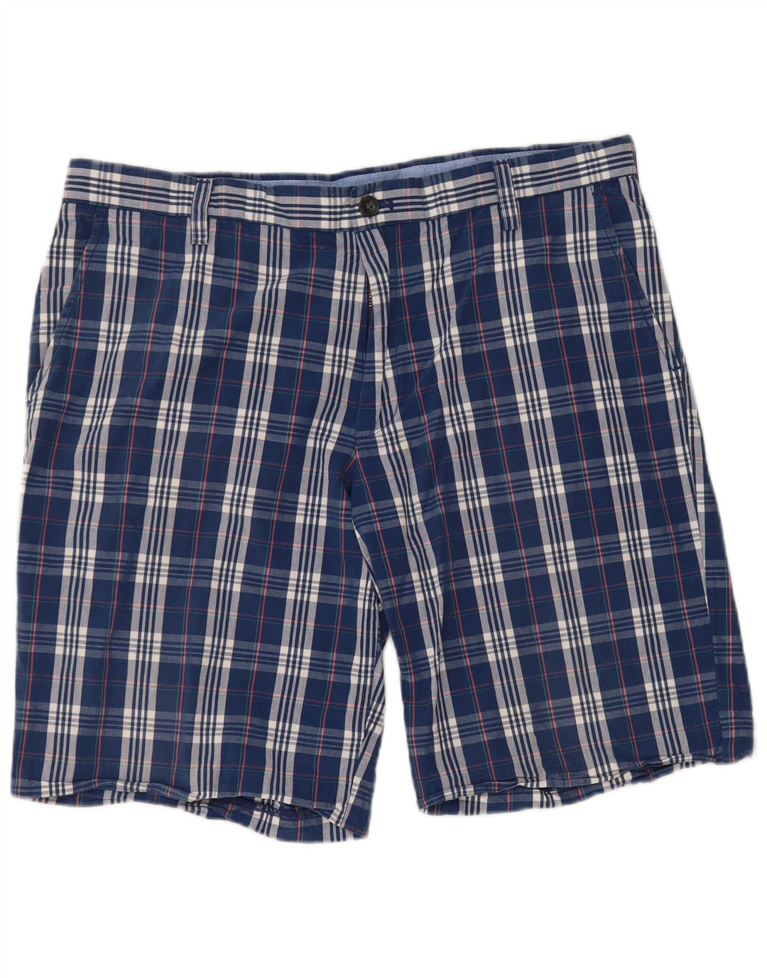 IZOD Mens Chino Shorts W36 Large  Navy Blue Check Cotton