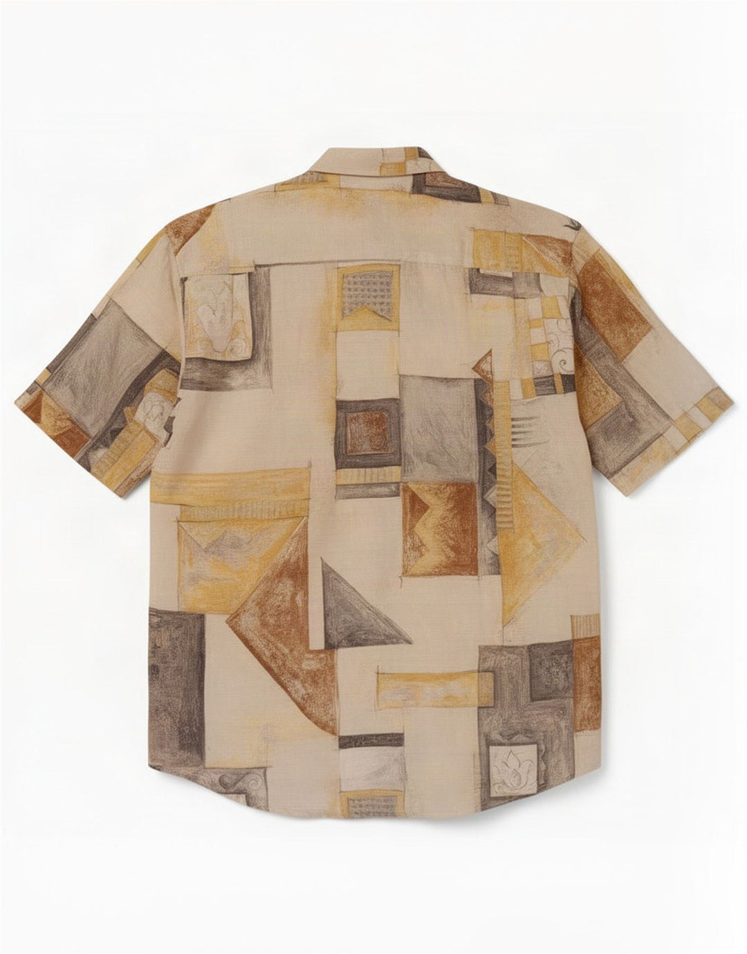 C&A Mens Canda Short Sleeve Shirt Size 40 15 1/2 Medium Off White Geometric