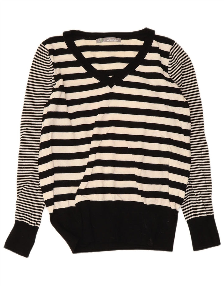 Marks & Spencer Womens V-Neck Jumper Sweater UK 10 Small Black Striped