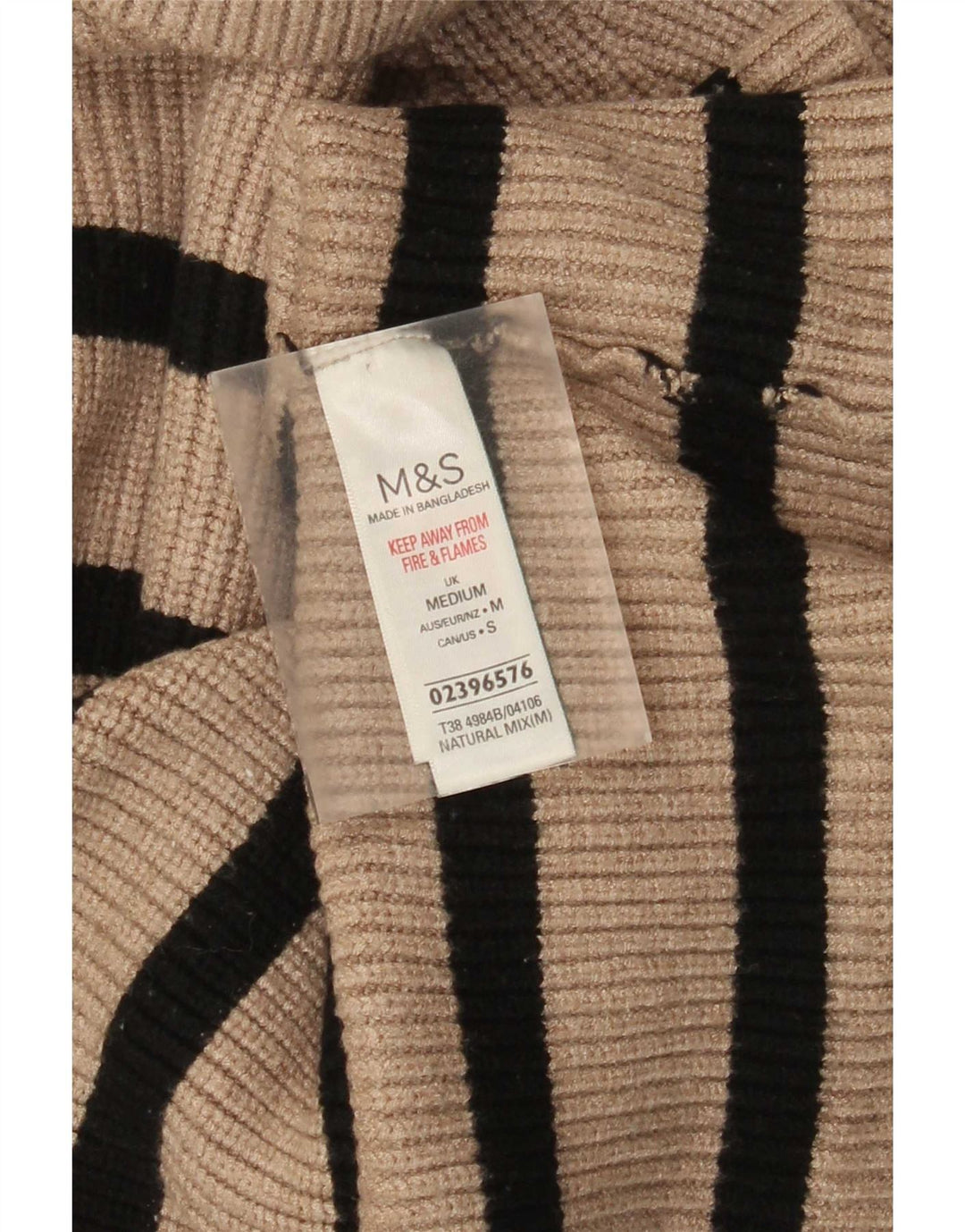 Maglione maglione a collo alto da donna Marks & Spencer UK 12 a righe beige medio