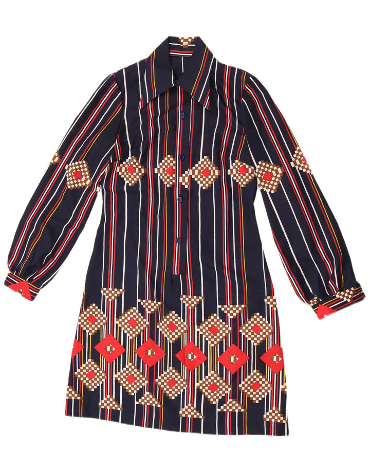 Vintage Womens Pullover Shirt Dress UK 12 Medium Navy Blue Striped