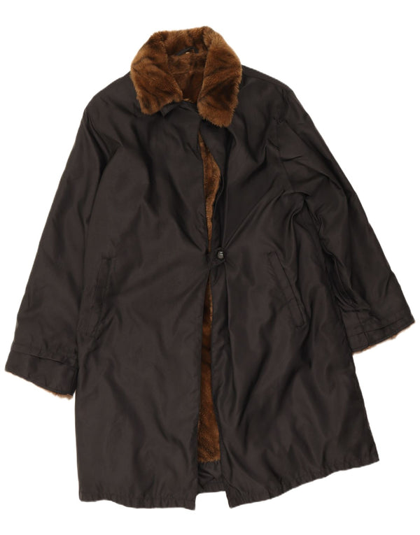Vintage Mujer Sherpa Abrigo IT 42 Medio Negro Poliamida