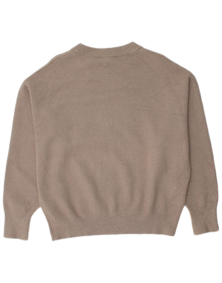 Massimo Dutti Womens Graphic Crew Neck Jumper Sweater UK 14 Medium Beige