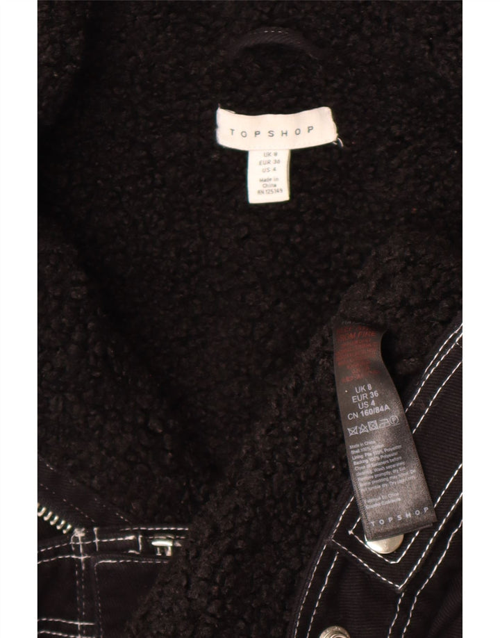Topshop Womens Oversized Sherpa Jacket UK 8 Small Black Cotton
