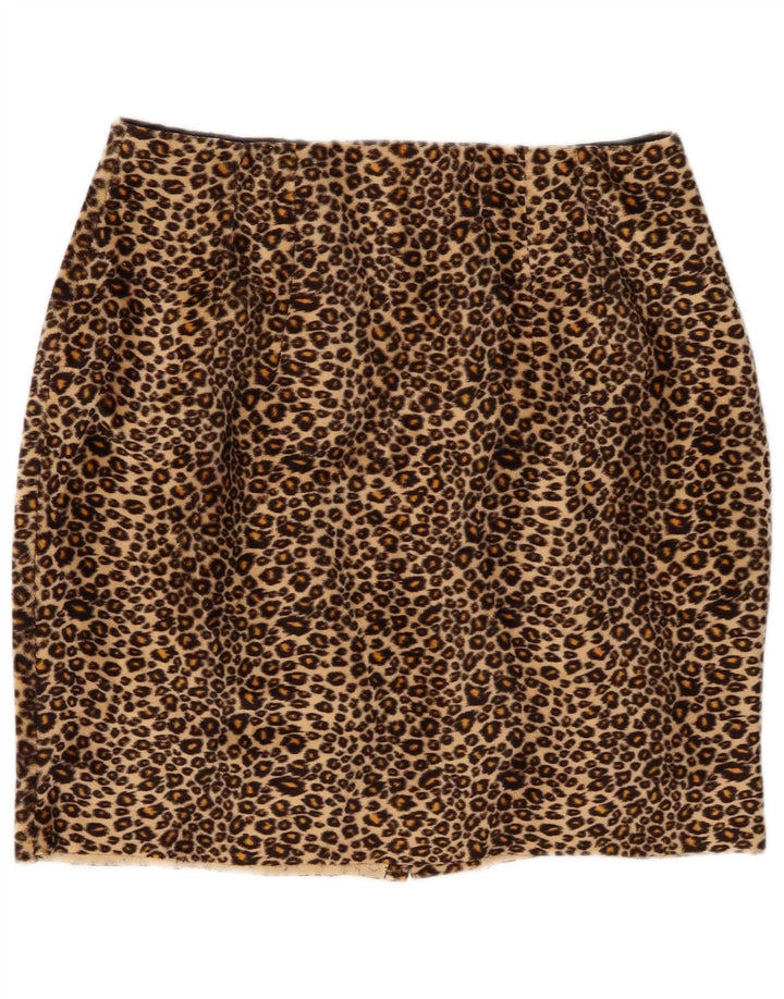 Zara Womens Pencil Skirt W32 Large  Brown Animal Print Polyester