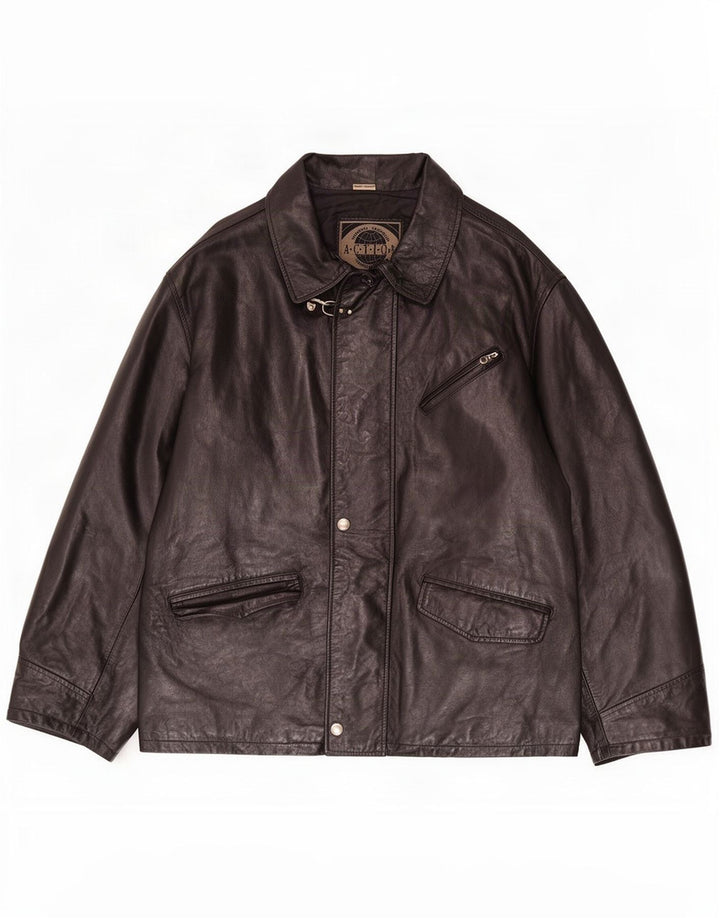 Vintage Herre Læderjakke IT 56 3XL Sort