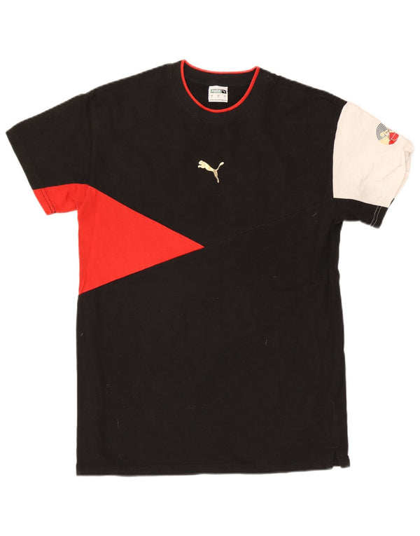 Мужская футболка Puma, маленькая, черная, хлопковая с цветными блоками