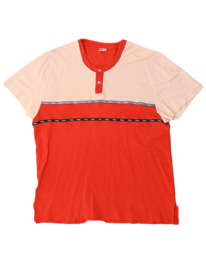 FILA Mens Graphic T-Shirt Top Medium Red Colourblock