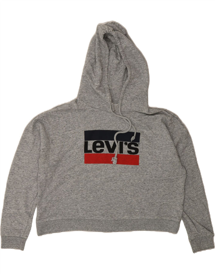 LEVI'S Womens Oversized Crop Hoodie Jumper UK 14 Medium Grey Flecked Vintage Levi's and Second-Hand Levi's from Messina Hembry 