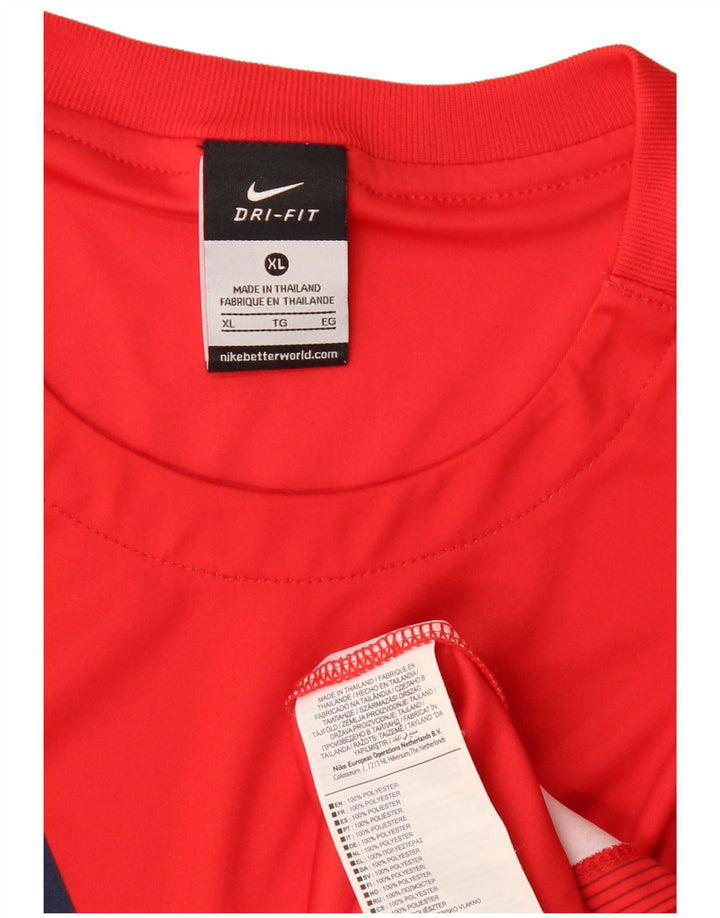 NIKE Mens Dri Fit Top Long Sleeve XL Red Colourblock Polyester