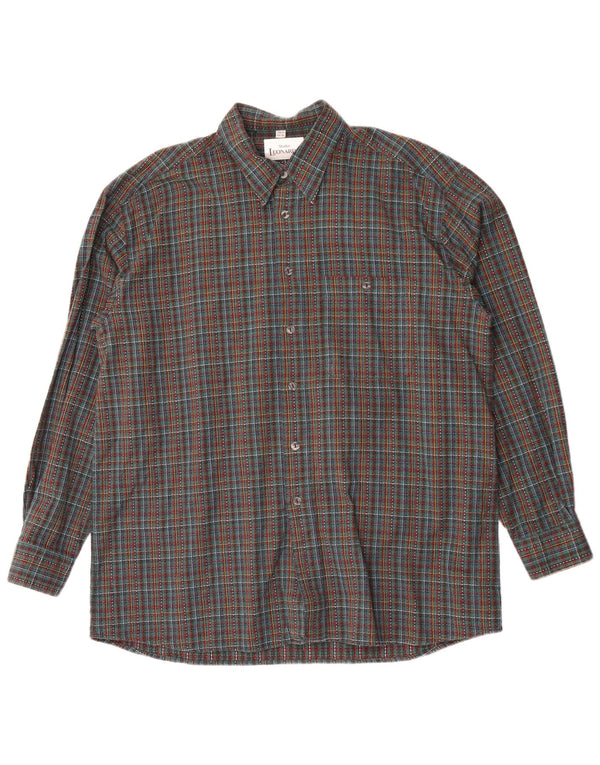 Camisa masculina de flanela Leonardo tamanho 44 XL verde xadrez