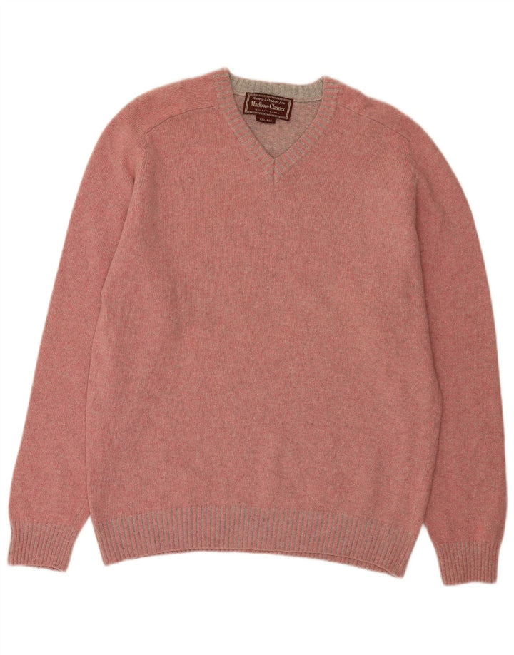 Marlboro Classics Herren-Pullover mit V-Ausschnitt, 2XL, rosa Wolle