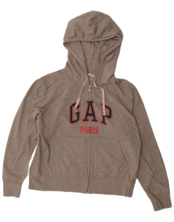 Gap Womens Graphic Zip Hoodie Sweater UK 16 Large Grey Cotton
