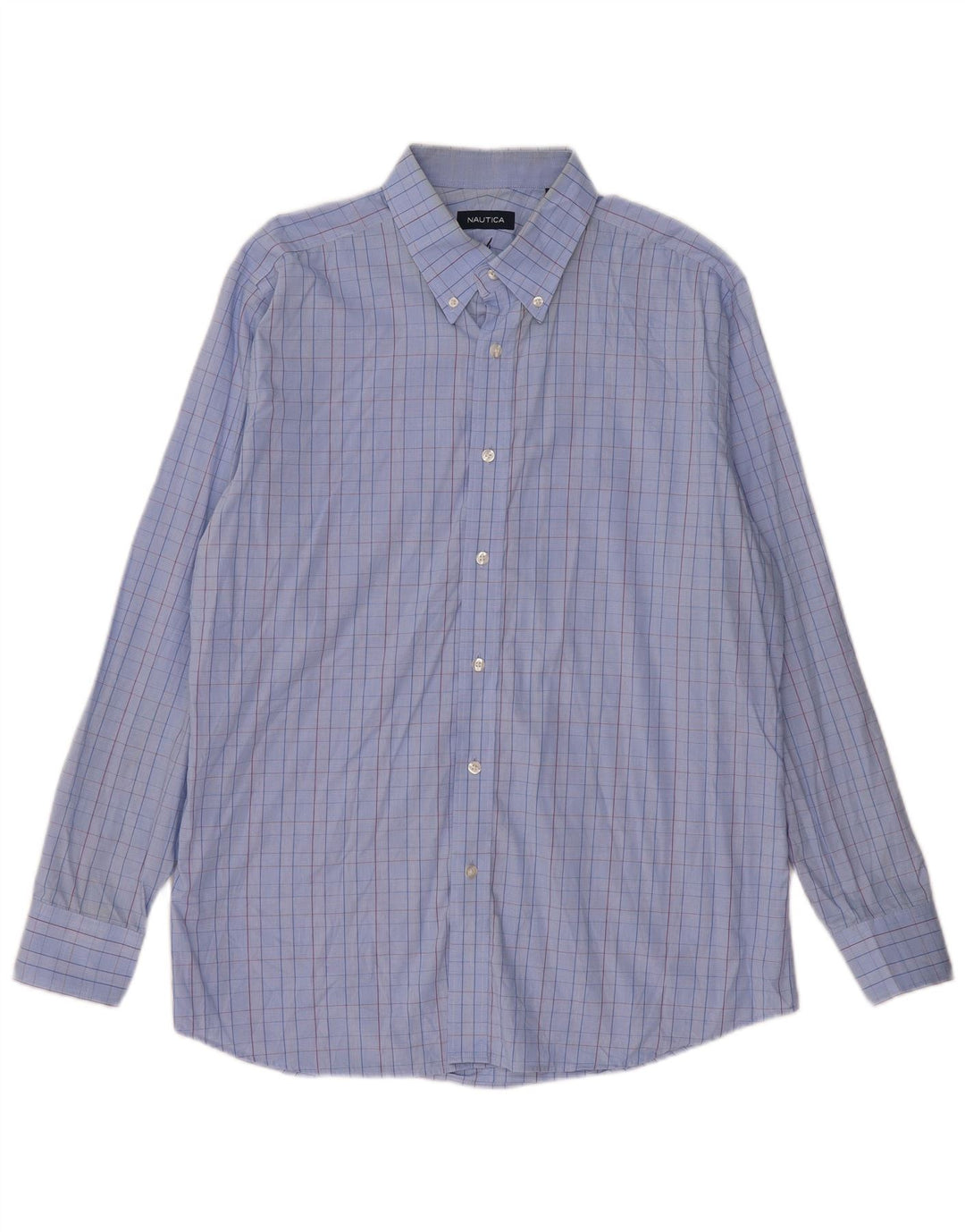 Nautica Mens Shirt Size 16 1/2 Large Blue Check Cotton