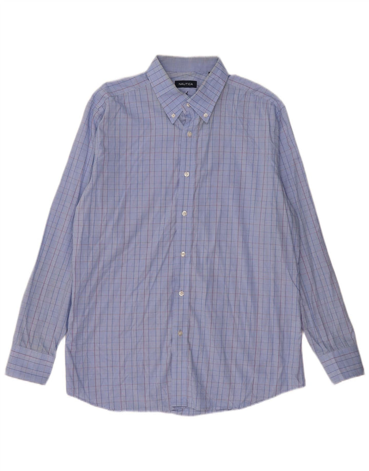 Nautica Mens Shirt Size 16 1/2 Large Blue Check Cotton