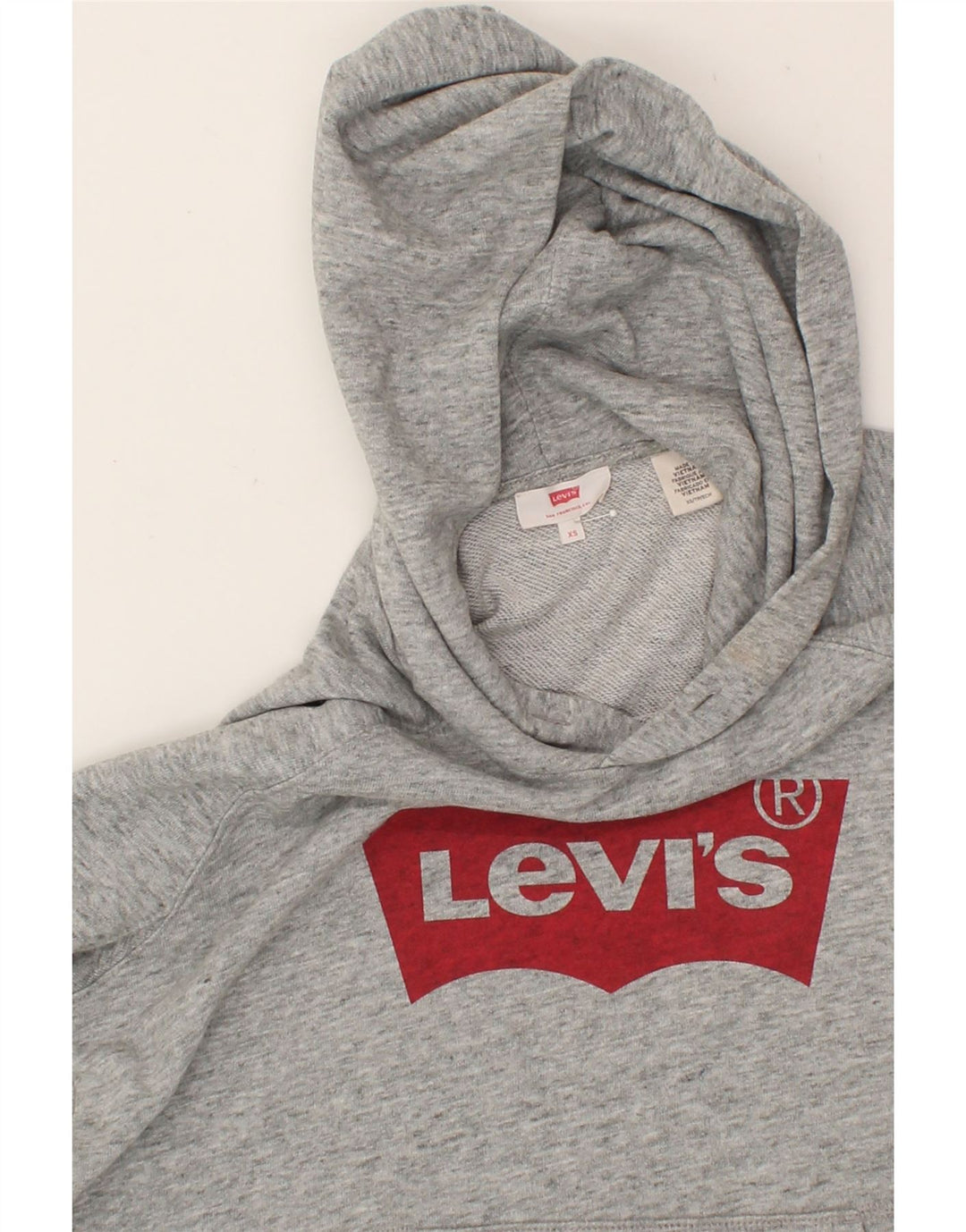 LEVI'S Womens Graphic Hoodie Jumper UK 6 XS Grey Cotton Vintage Levi's and Second-Hand Levi's from Messina Hembry 