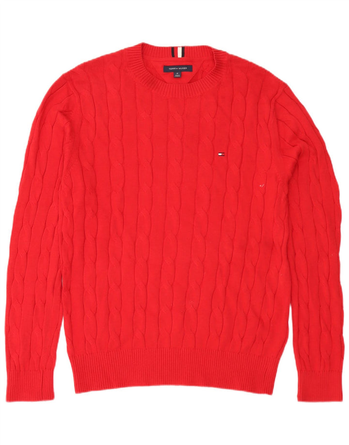 Tommy Hilfiger Mens Crew Neck Jumper Sweater Medium Red Cotton