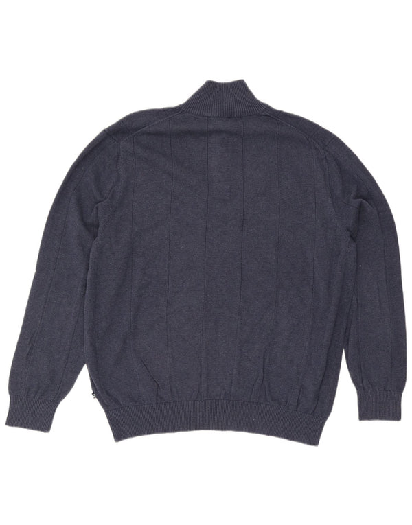 Nautica Mens Button Neck Jumper Sweater XL Navy Blue Cotton