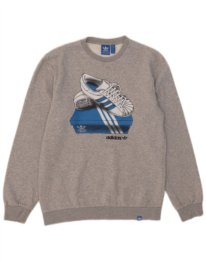 Adidas Mens Graphic Sweatshirt Jumper Small Grey Cotton